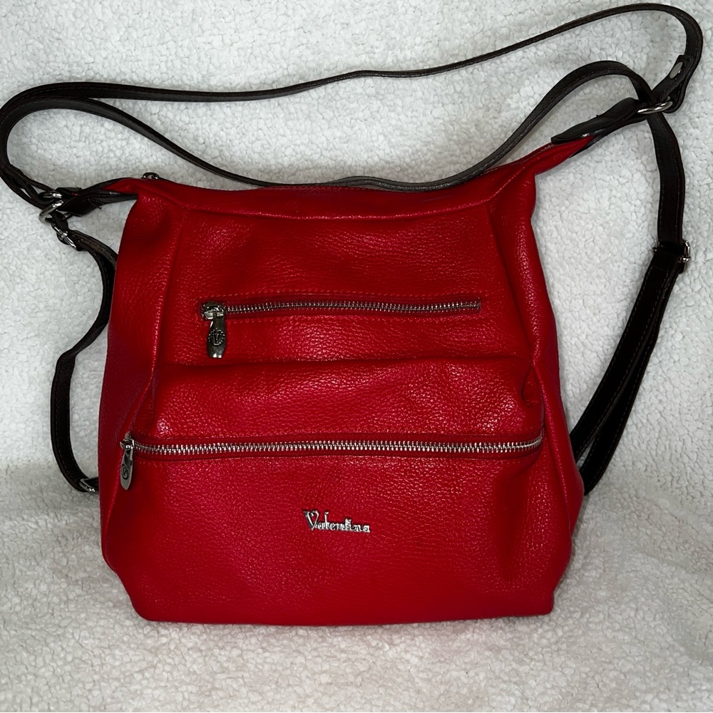 Valentina Red Leather Women's Convertible Backpack/Shoulder Bag